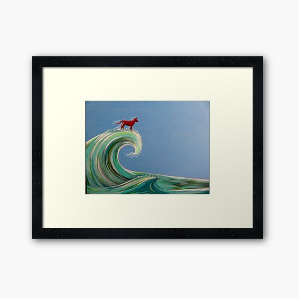 Red Dog Surfing Framed Art Print