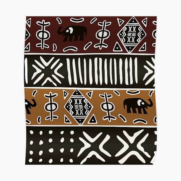 African mud cloth with elephants Poster