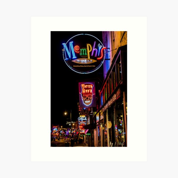 Memphis Neon Signs, Beale St, Memphis, Tennessee, USA. Art Print
