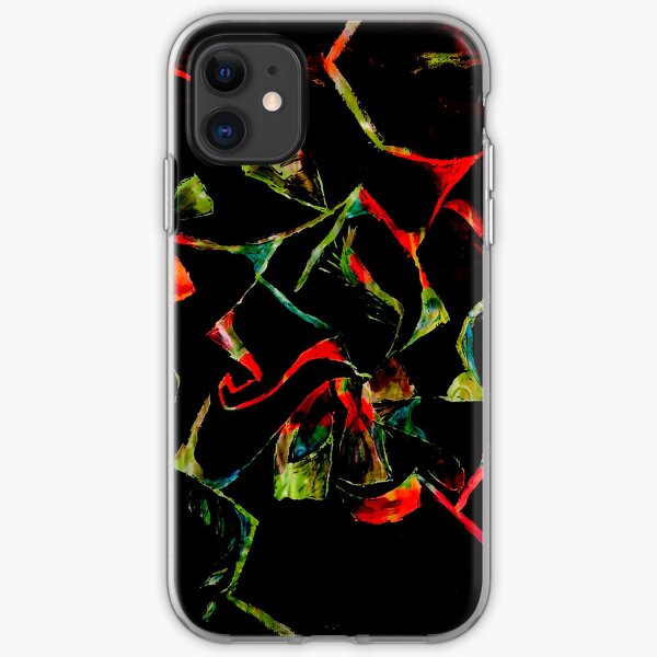 abstract floral shapes on black iPhone Soft Case