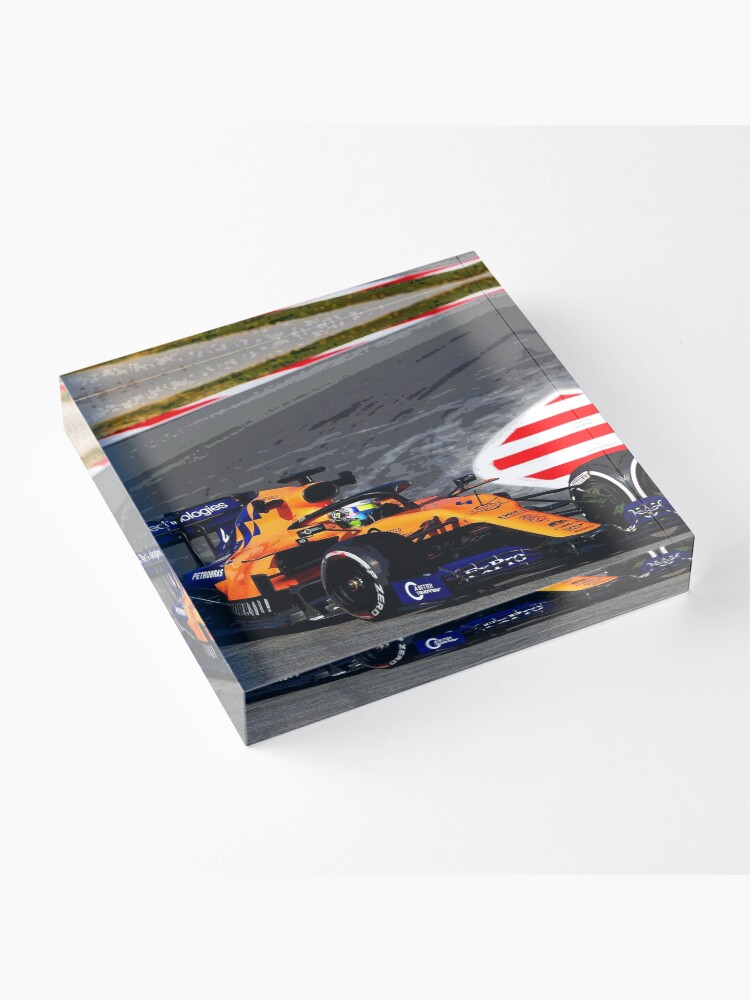 Alternate view of Lando Norris driving his 2019 Formula 1 car Acrylic Block