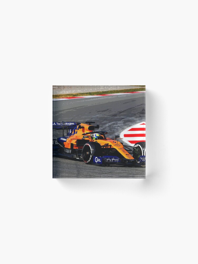 Alternate view of Lando Norris driving his 2019 Formula 1 car Acrylic Block