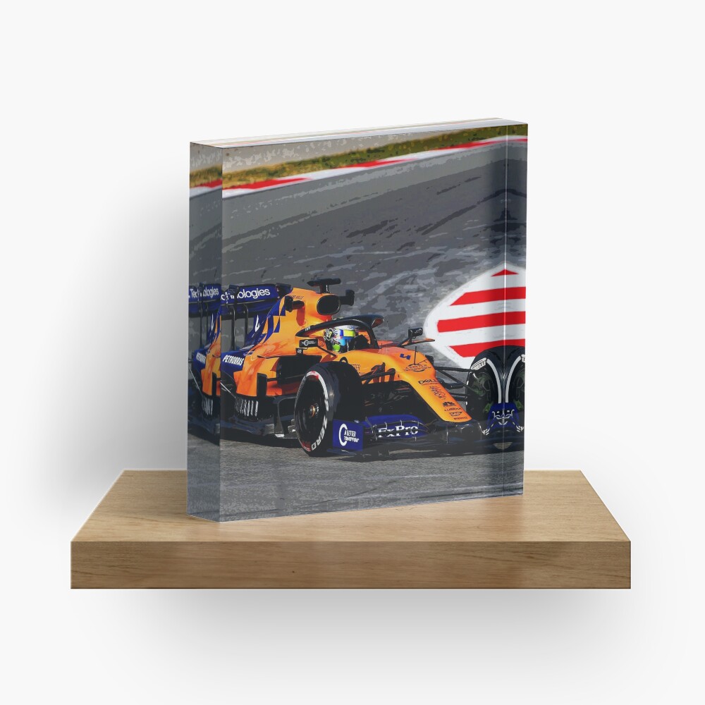 Lando Norris driving his 2019 Formula 1 car Acrylic Block
