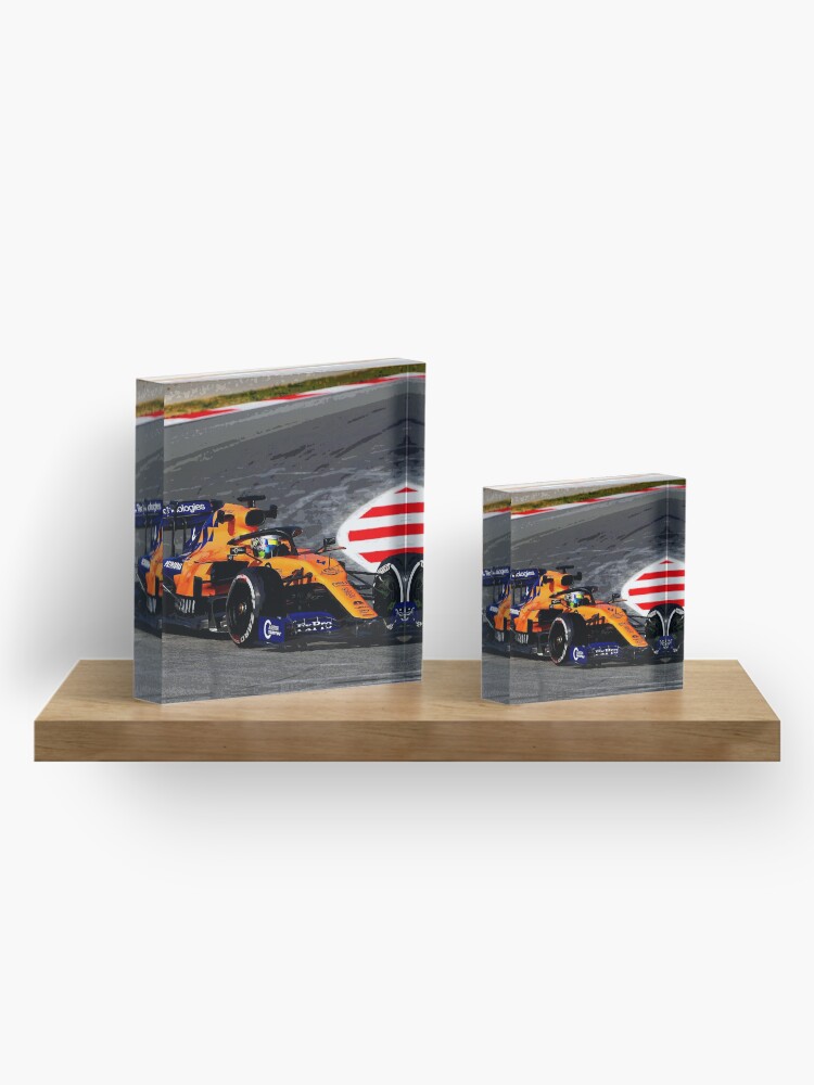 Alternate view of Lando Norris driving his 2019 Formula 1 car Acrylic Block