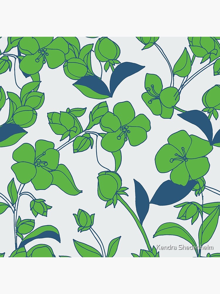 Aperçu 4 sur 4. Coussin avec l'œuvre Fleurs au printemps vert et bleu créée et vendue par KShedenhelm.