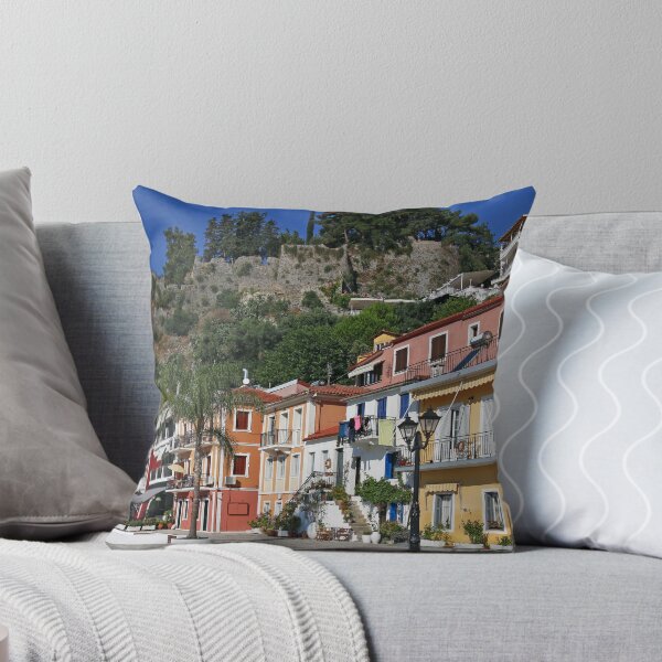 Item preview, old colorful buildings and fort on hill Parga Greece designed and sold by goceris.
