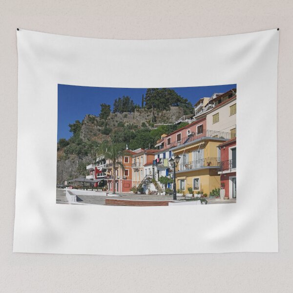 Item preview, old colorful buildings and fort on hill Parga Greece designed and sold by goceris.