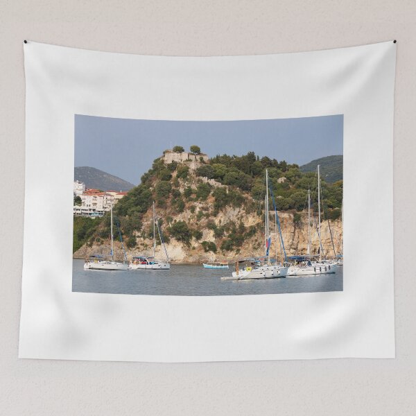 Item preview, Yachts sail near a fortress on a hill Parga Greece designed and sold by goceris.