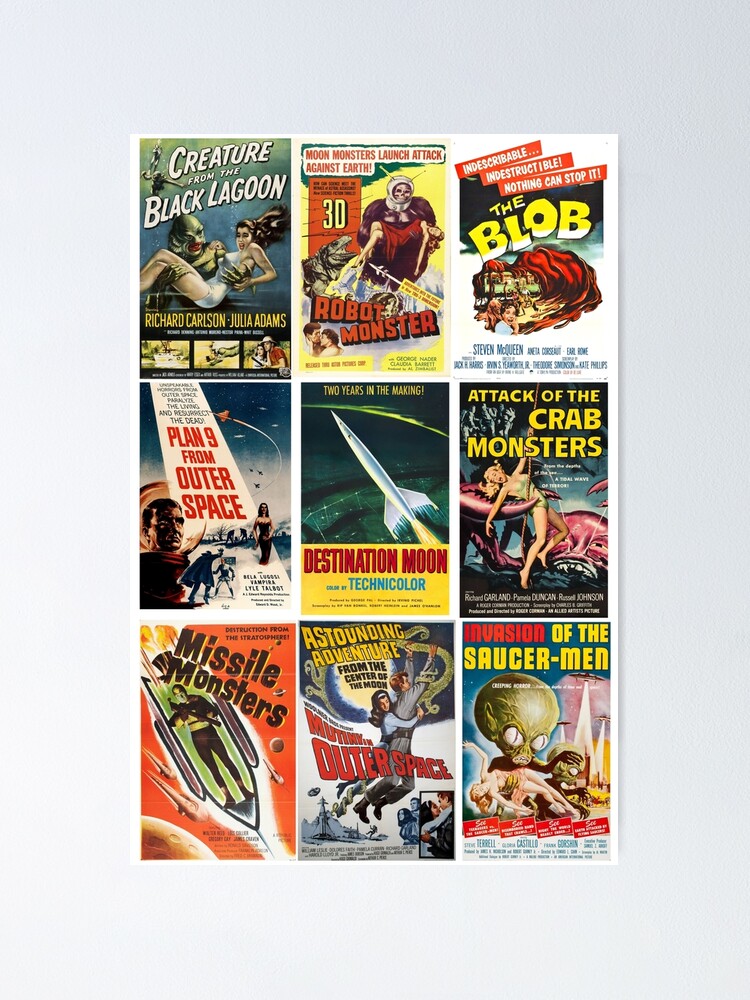 Vintage Sci Fi Movie Posters Collage Poster By Pleasuredome Redbubble