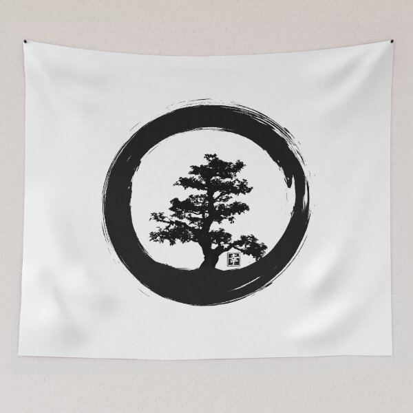 Item preview, Bonsai Tree Design Enso Circle Happiness Kanji Japanese symbol designed and sold by Silly Dad Shirts.