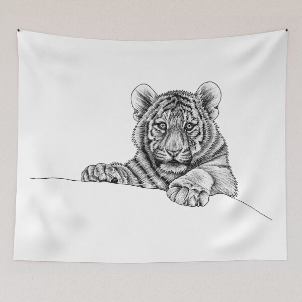 Item preview, Amur tiger cub - ink illustration designed and sold by LorenDowding.