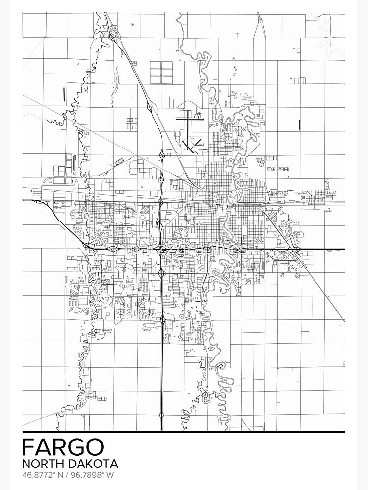 "Fargo map poster print wall art, North Dakota gift printable, Home and Nursery, Modern map