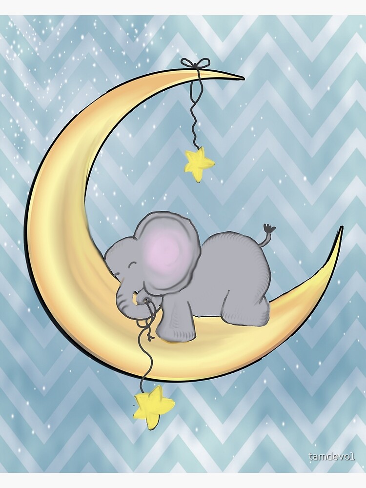 Nursery Decor Gifts Baby Elephant Theme Room, Art Sleeping on Moon with  Stars Cute Shower Gift for Baby or Decorating Babies New Room,  Greeting  Card for Sale by tamdevo1