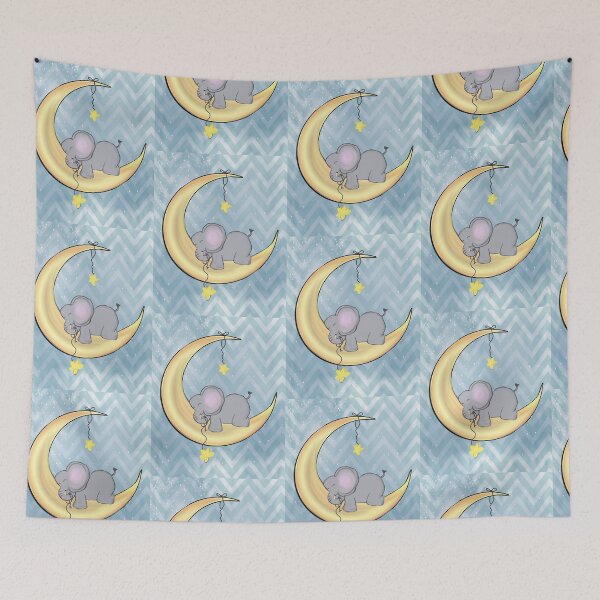 Item preview, Nursery Decor Gifts Baby Elephant Theme Room, Art Sleeping on Moon with Stars Cute Shower Gift for Baby or Decorating Babies New Room,  designed and sold by Cute & Sassy Custom Gifting Boutiques.