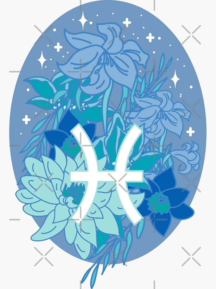 "Pisces Flowers PERIWINKLE" Sticker for Sale by VenusandMoon Redbubble