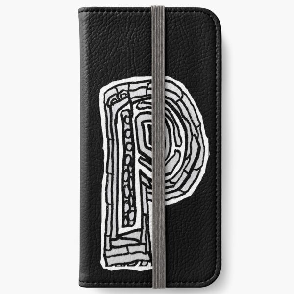 Upper case black and white alphabet Letter P iPhone Wallet