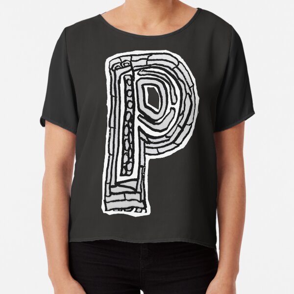Upper case black and white alphabet Letter P Chiffon Top