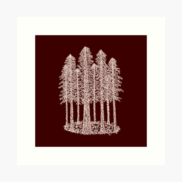 Coastal Redwoods Cathedral Ring Sketch - Red Number 2 Art Print