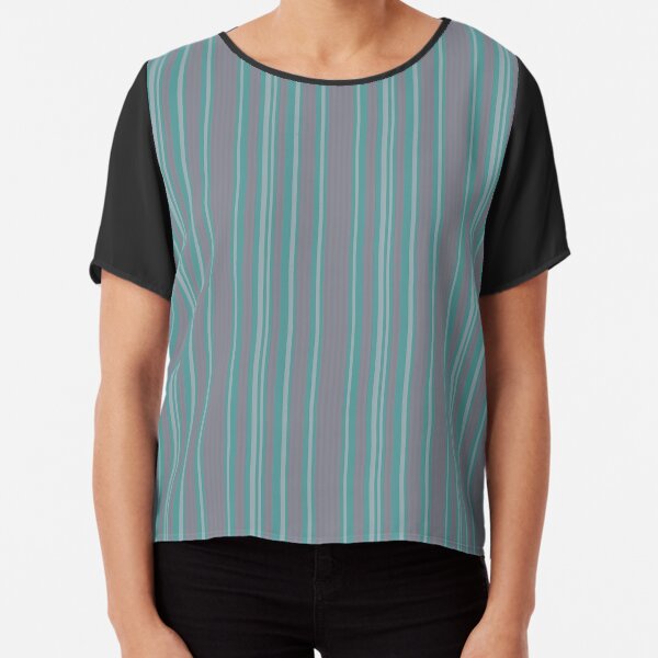 Turquoise gray awning stripe pattern Chiffon Top
