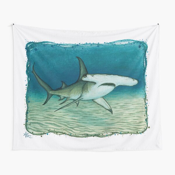 "Great Hammerhead Shark" by Amber Marine ~ watercolor painting, art © 2016 Tapestry