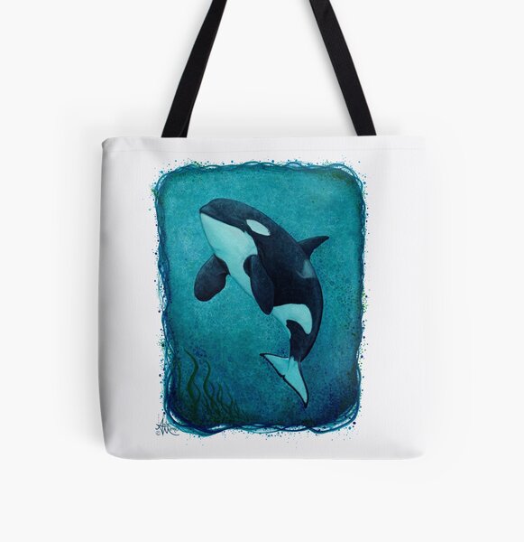 "The Matriarch" by Amber Marine ~ killer whale / orca watercolor painting, (J2 Granny) art © 2016 All Over Print Tote Bag