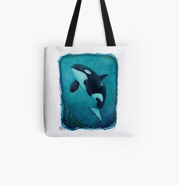 "The Matriarch" by Amber Marine ~ killer whale / orca watercolor painting, (J2 Granny) art © 2016 All Over Print Tote Bag
