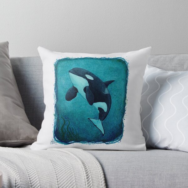 "The Matriarch" by Amber Marine ~ killer whale / orca watercolor painting, (J2 Granny) art © 2016 Throw Pillow