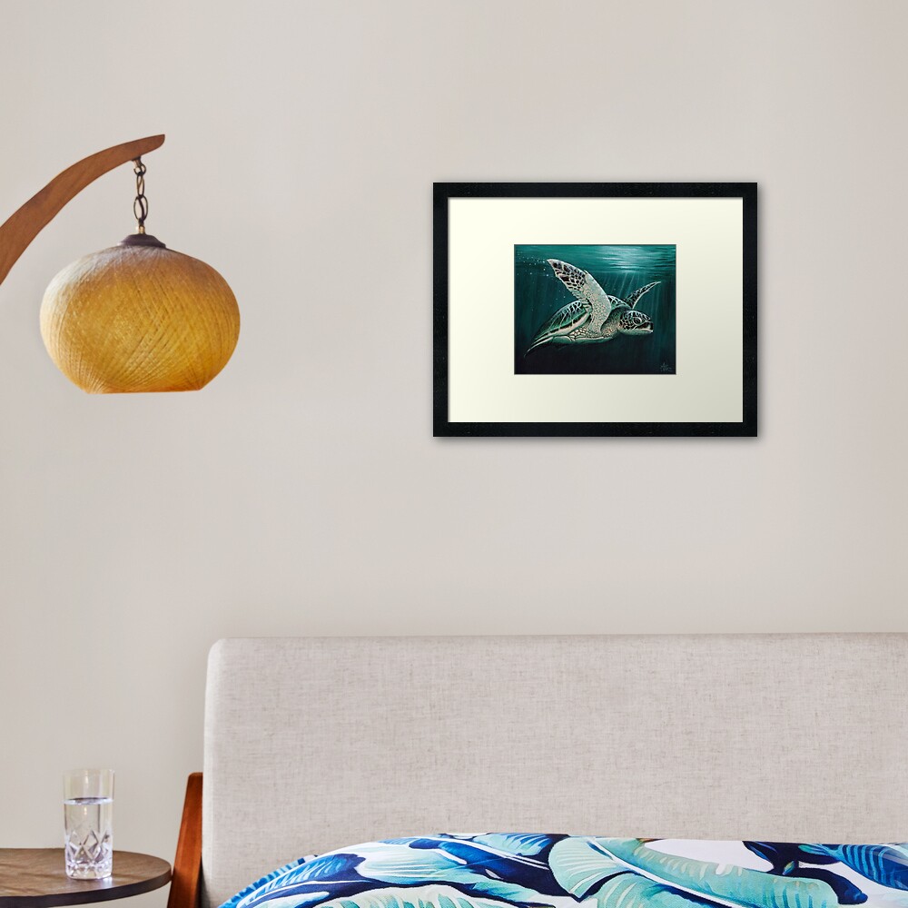 "Moonlit" by Amber Marine ~ Acrylic sea turtle painting, art © 2015 Framed Art Print