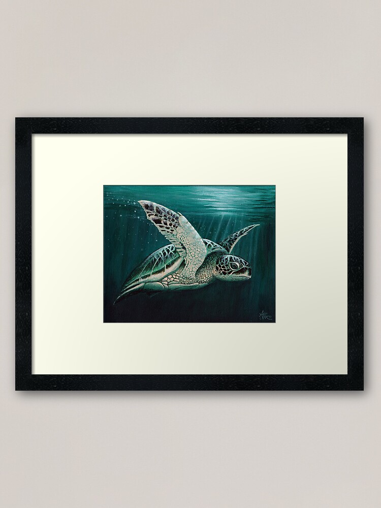 Alternate view of "Moonlit" by Amber Marine ~ Acrylic sea turtle painting, art © 2015 Framed Art Print
