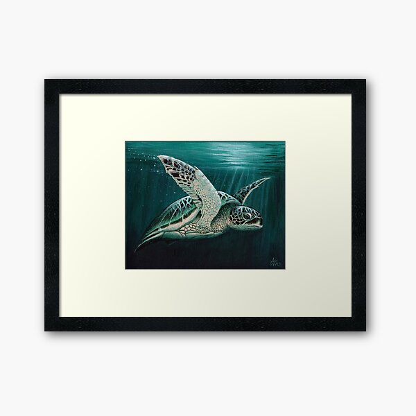 "Moonlit" by Amber Marine ~ Acrylic sea turtle painting, art © 2015 Framed Art Print
