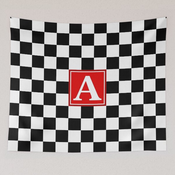 Aperçu de l'œuvre Damier noir et blanc, motif monogramme rouge A créée et vendue par rewstudio.