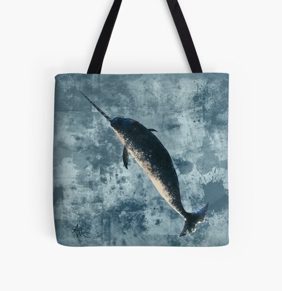 "Jackson the Narwhal" by Amber Marine ~ digital painting, art © 2015 All Over Print Tote Bag
