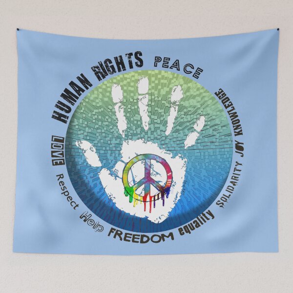 Item preview, Peace and Love, Respect for Human's rights! cubic blue, white hand, art by IONA Art Digital designed and sold by IonaArtDigital.