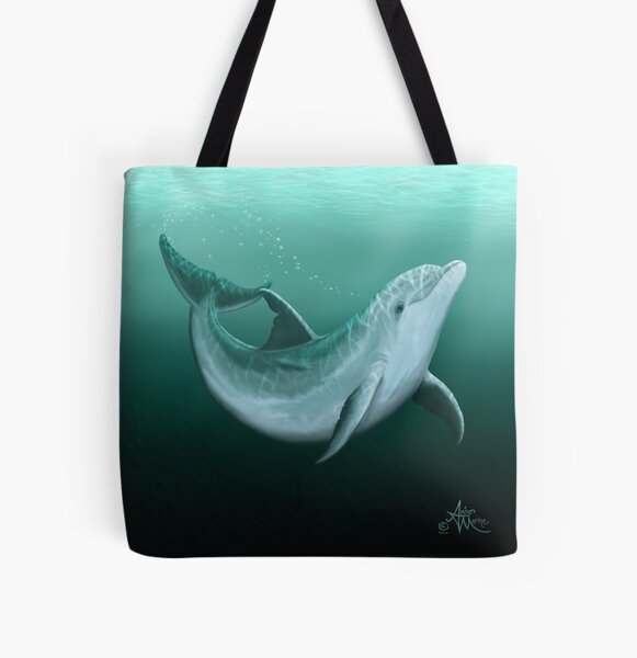 "Riversoul" by Amber Marine ~ Indian River Lagoon bottlenose dolphin art, © 2014 All Over Print Tote Bag
