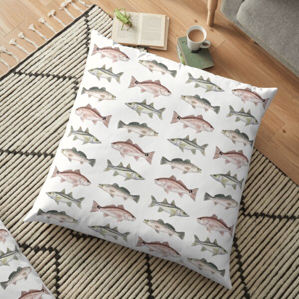 Pattern: Inshore Slam ~ watercolor redfish, snook, and trout art by Amber Marine, © 2013 Floor Pillow