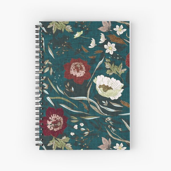 Noir Floral (teal) Spiral Notebook