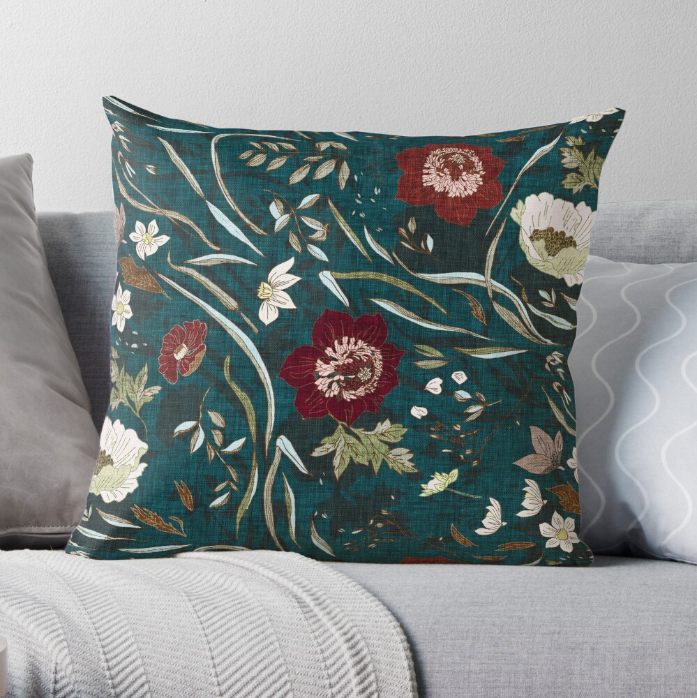 Coussin « Noir Floral (sarcelle)»