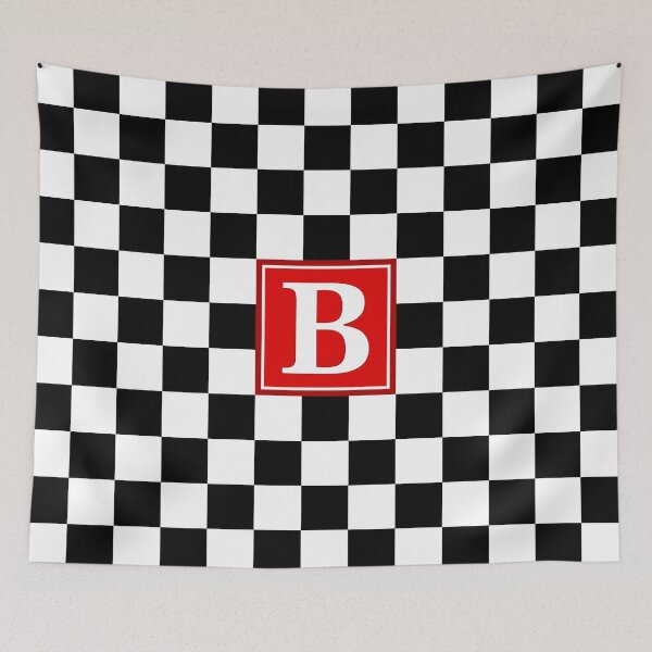 Aperçu de l'œuvre Damier noir et blanc, motif monogramme rouge B créée et vendue par rewstudio.