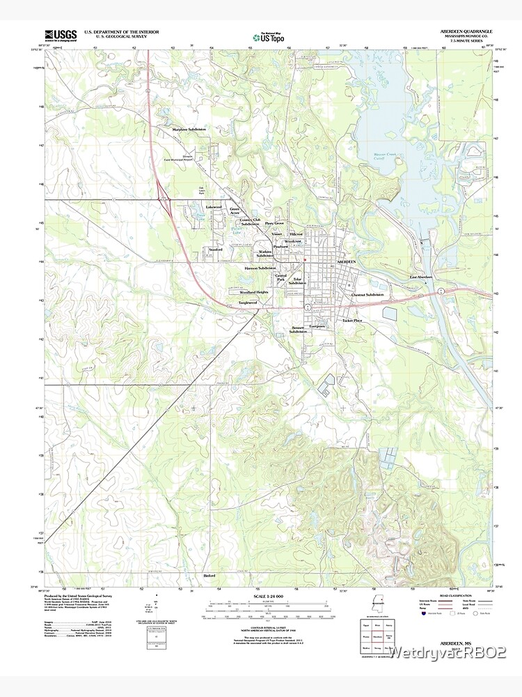 "USGS TOPO Map Mississippi MS Aberdeen 20120326 TM" Poster by
