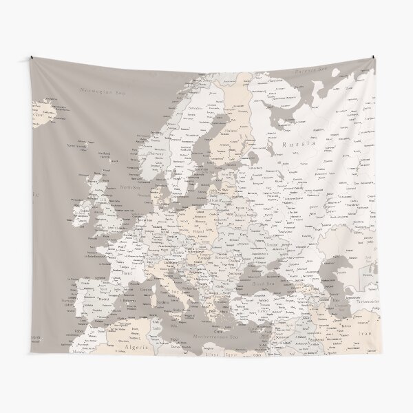 Light brown map of Europe with cities Tapestry