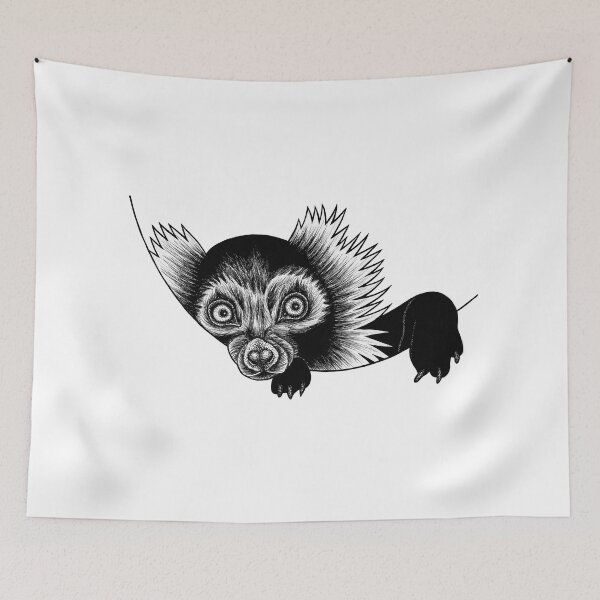 Item preview, Black and white ruffed lemur - ink illustration designed and sold by LorenDowding.