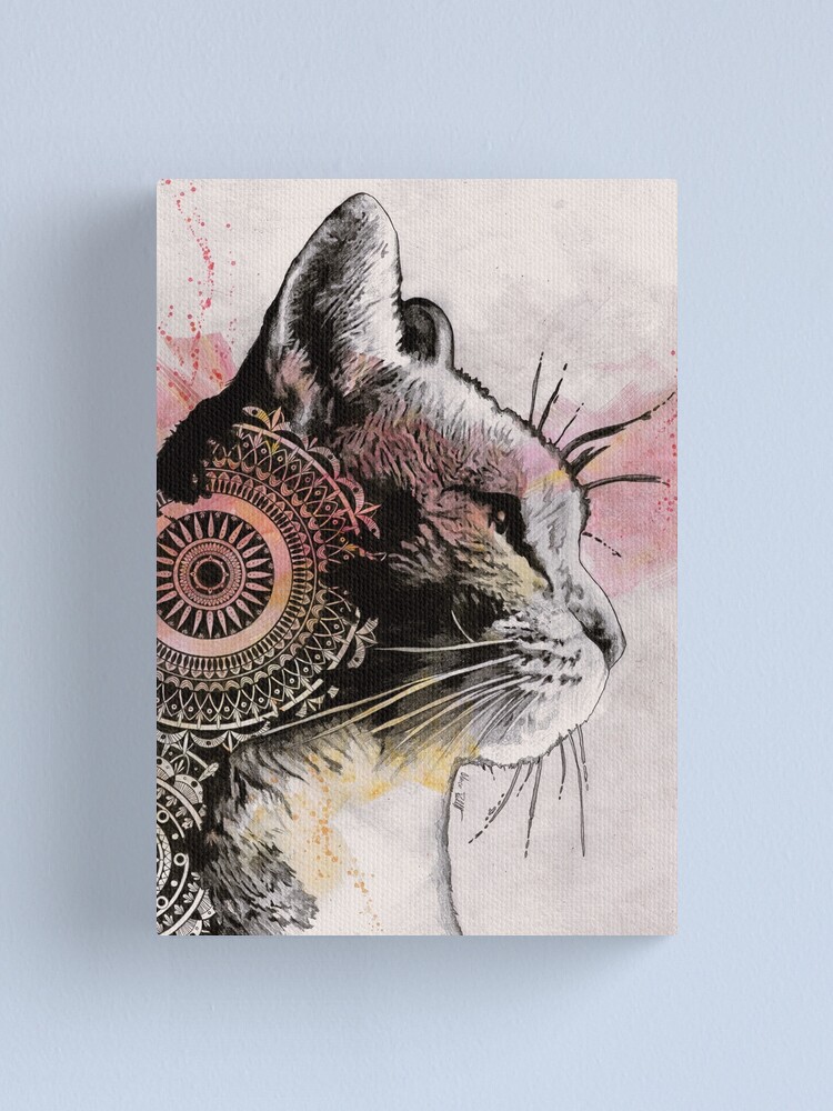 Impression Sur Toile Dessin De Chat Tigre Avec Mandala Et Coups De Pinceau De Couleur Par Kiss My Art Redbubble