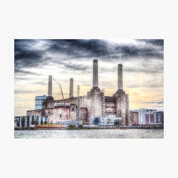 Battersea Power Station London Snow Photographic Print