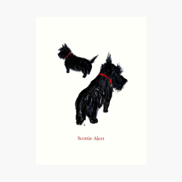 Two Scottie Dogs in "Scottie Alert!" Art Print