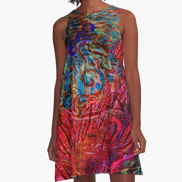 underwater blue flower art abstract A-Line Dress
