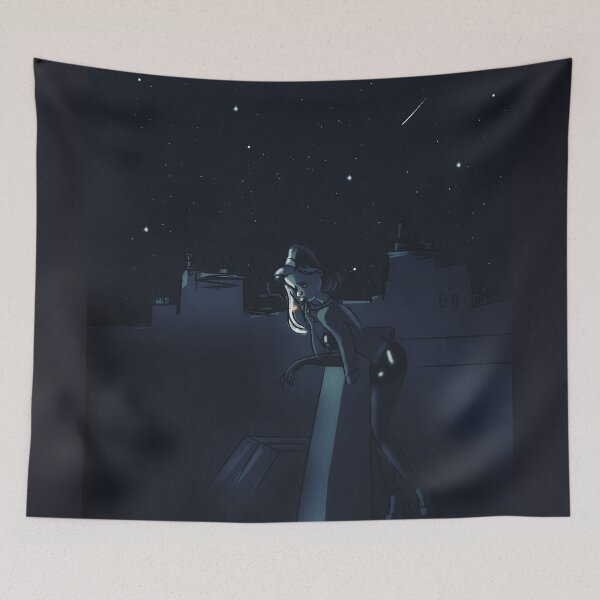 Item preview, A woman smoking at the tarace under the dark starry sky - Character Design designed and sold by the little fennec.