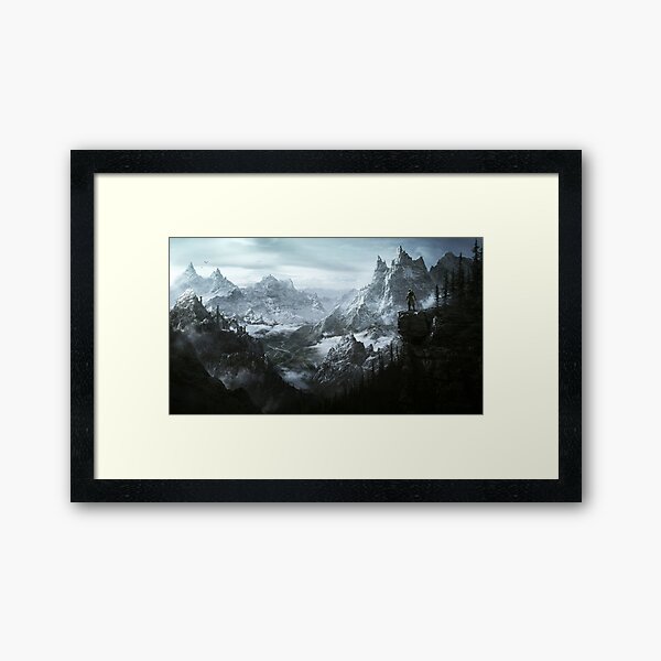Skyrim Mountains Framed Art Print