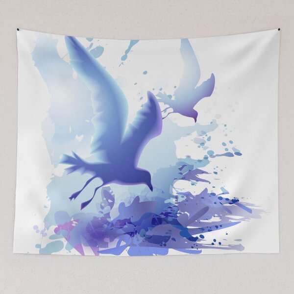 Item preview, Gulls birds flying with sea ocean waves, blue sky designed and sold by Arija07.