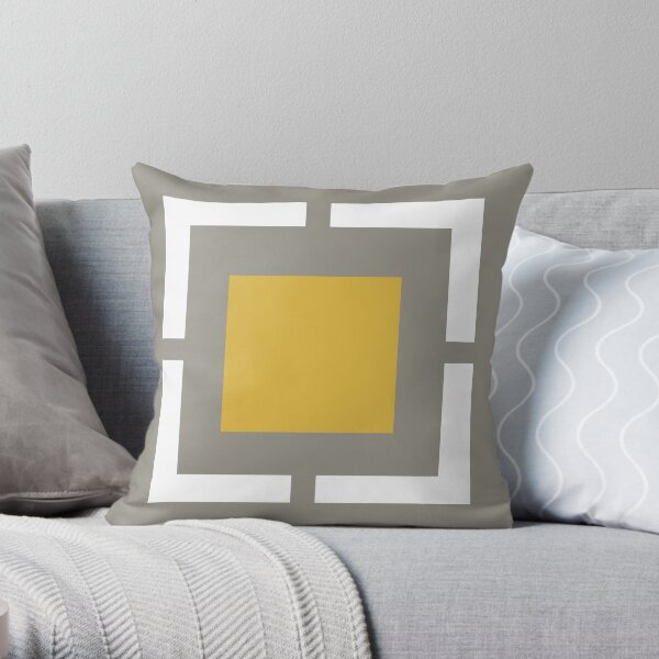 Squared: Minimalist Geometric Design in Light Mustard Yellow, Grey, and White Throw Pillow