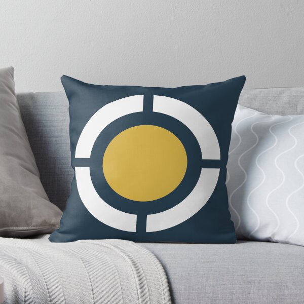 Globus: Modern Minimalist Geometric Design in Light Mustard Yellow, Navy Blue, and White Throw Pillow